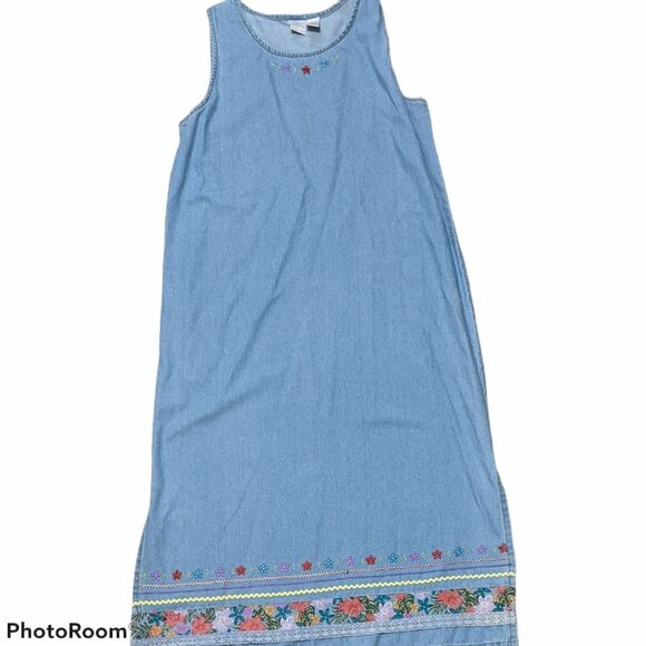 Bleu Bayou 2 PC jumper set size large vintage denim chambray embroidered modest - Picture 7 of 14